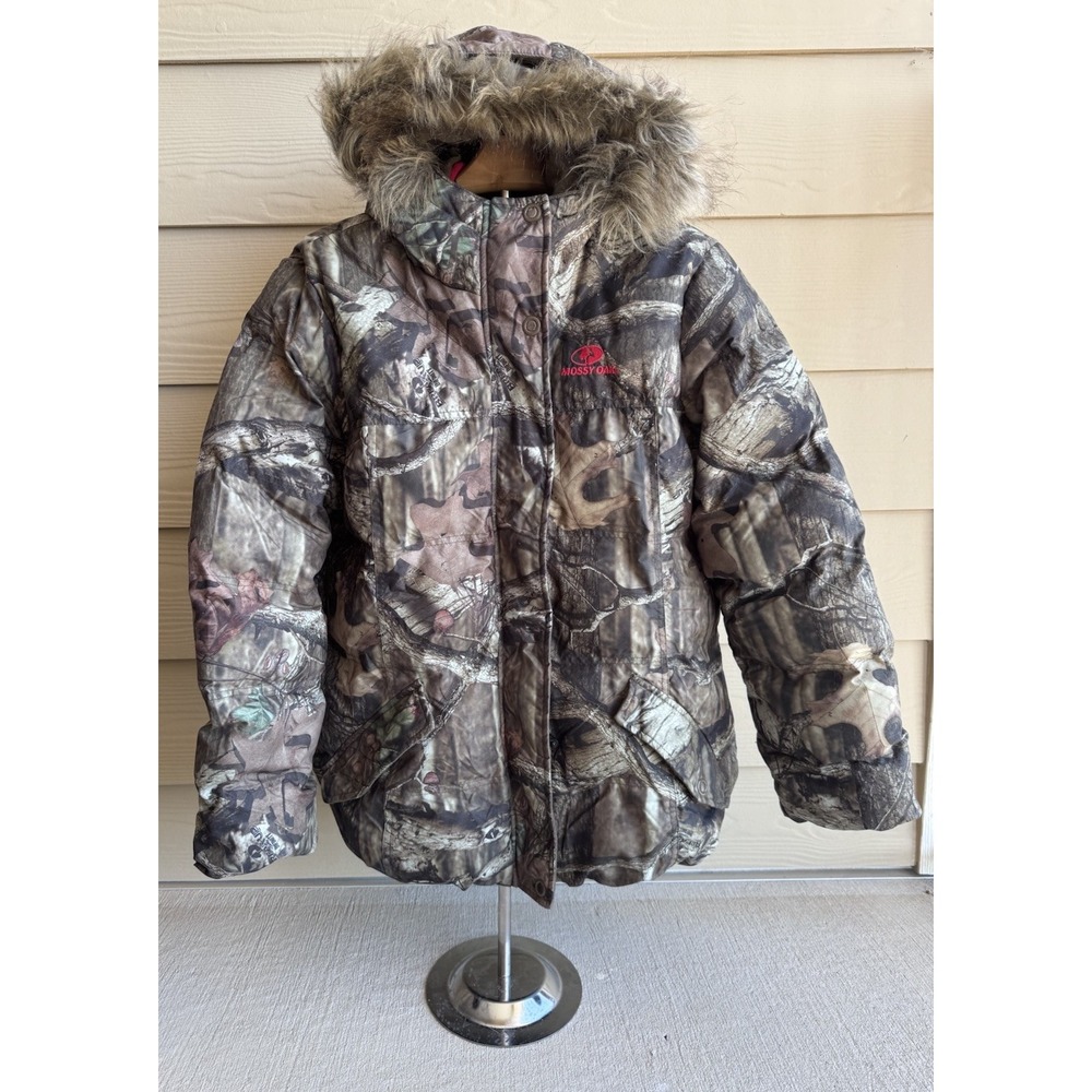 Mossy Oak Jacket Womens XL 46-48 Camo Removable Faux Fur Hood Lined Hunting Coat